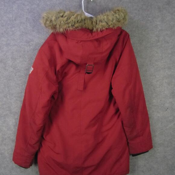Guess Los Angeles Jacket Mens Medium Red Hooded Parka Faux Fur Trim Insulated - Picture 5 of 9